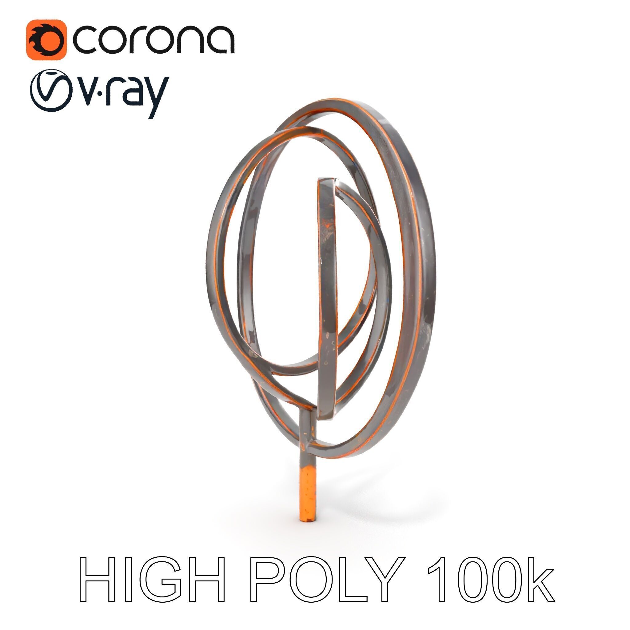 Metal Sculpture Rings Model Pack Low-poly 3D model_11