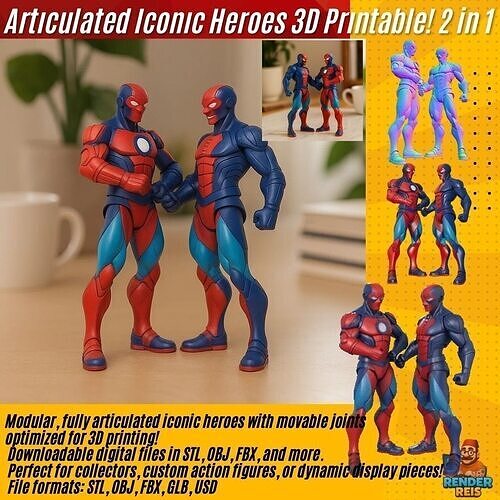 Modern Superhero Duo 3D Printable Figurine Set 3D print model