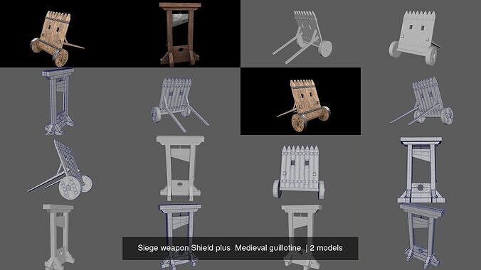 Siege weapon Shield plus  Medieval guillotine  3D Model Collection