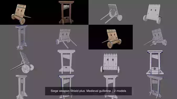 Siege weapon Shield plus  Medieval guillotine  3D Model Collection