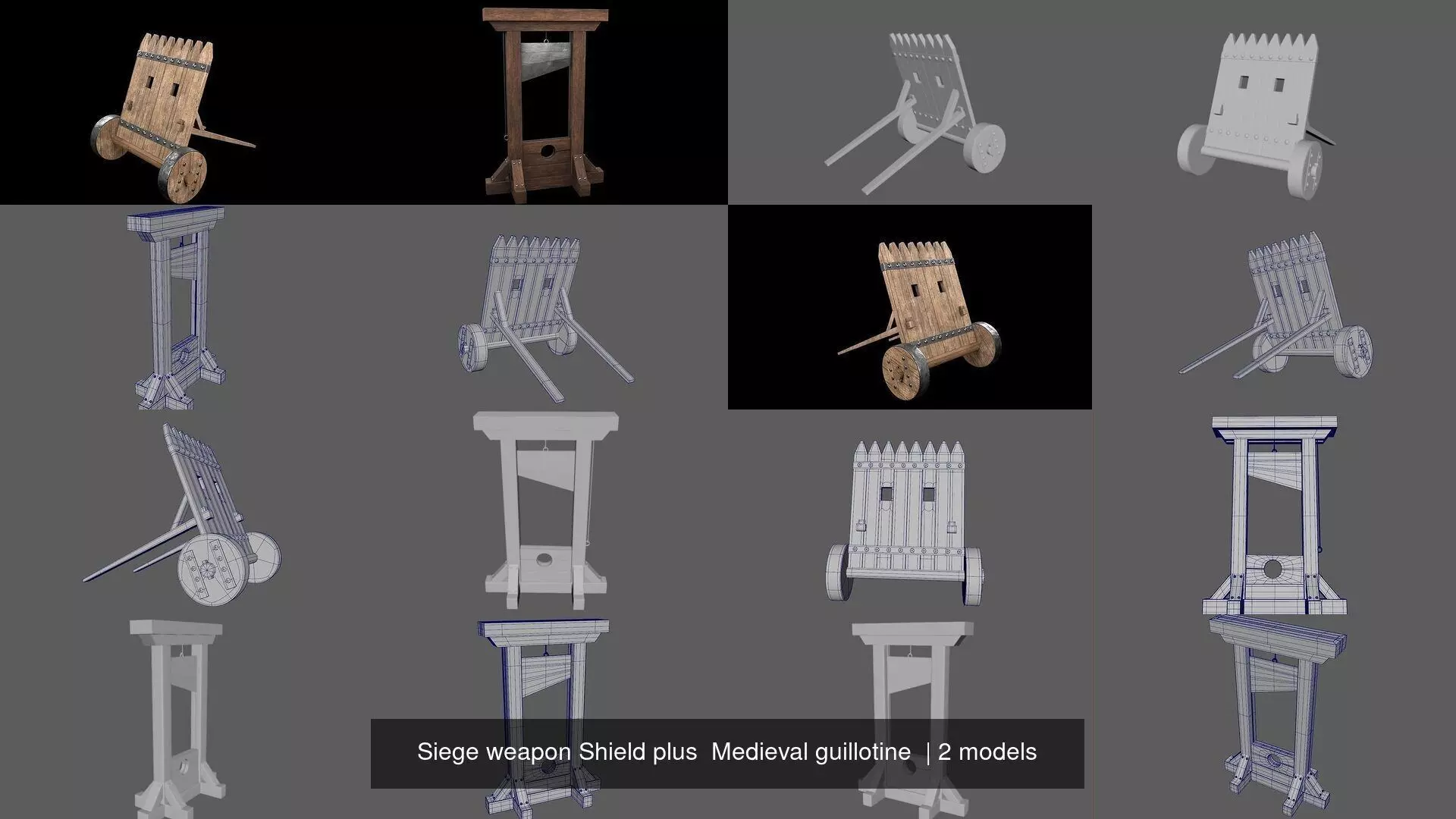 Siege weapon Shield plus  Medieval guillotine  3D Model Collection_0