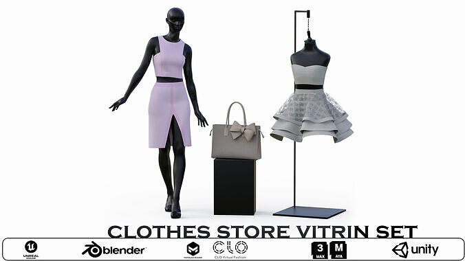 Clothes Store Vitrin Set Low-poly 3D model