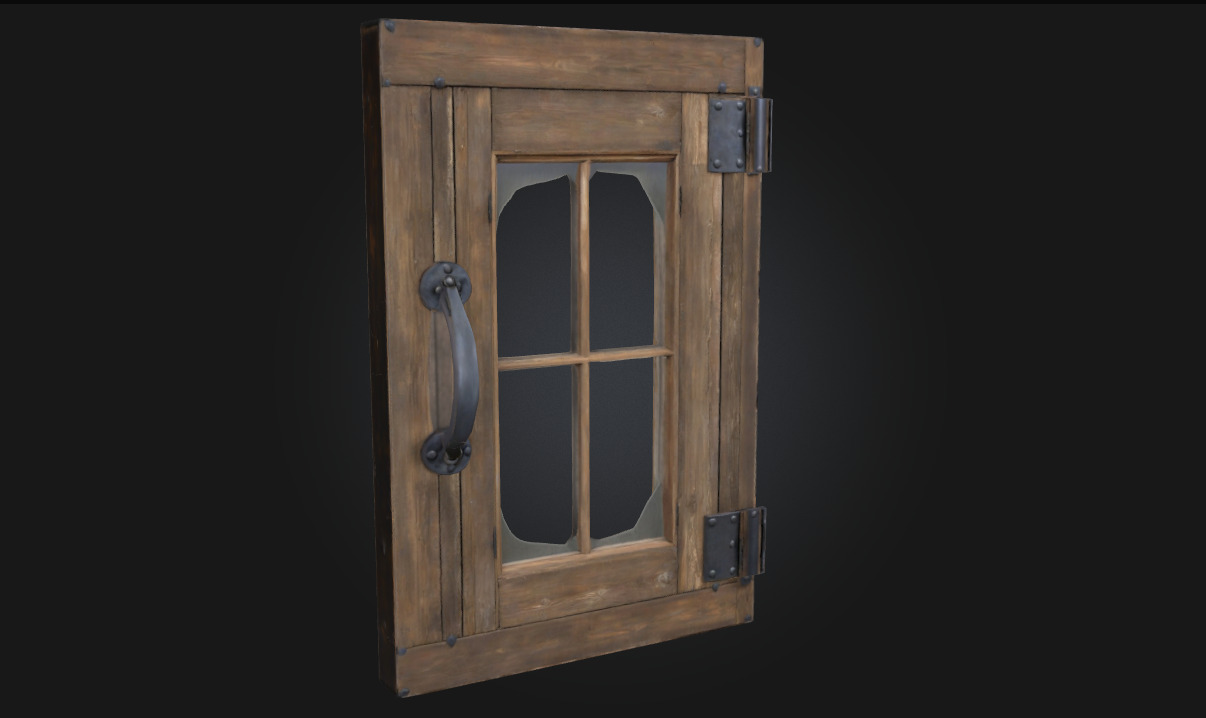 Rustic Window Frame Weathered Wooden 3D model_1