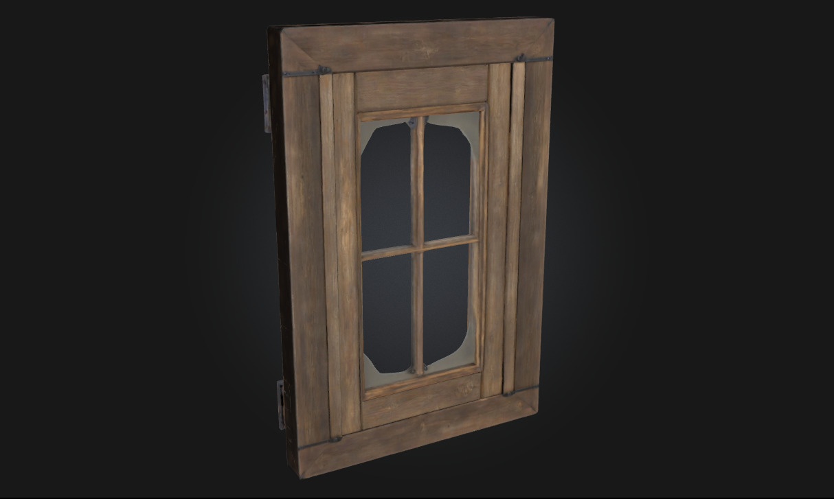 Rustic Window Frame Weathered Wooden 3D model_3
