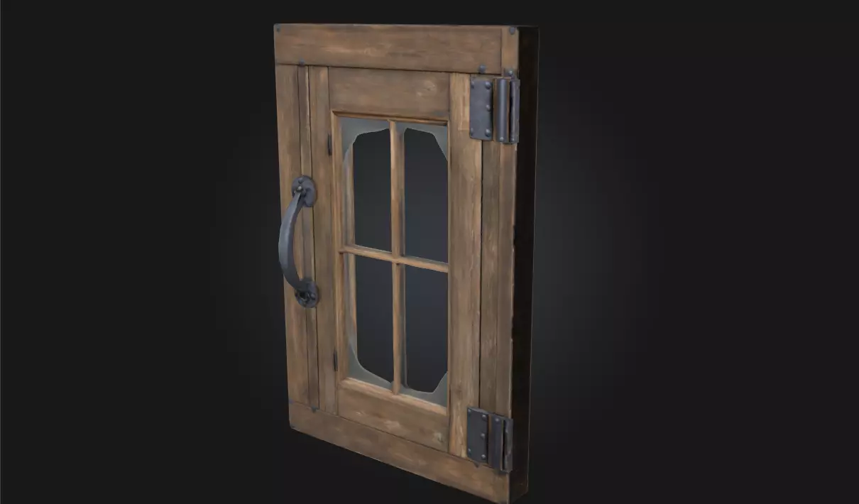 Rustic Window Frame Weathered Wooden 3D model_0