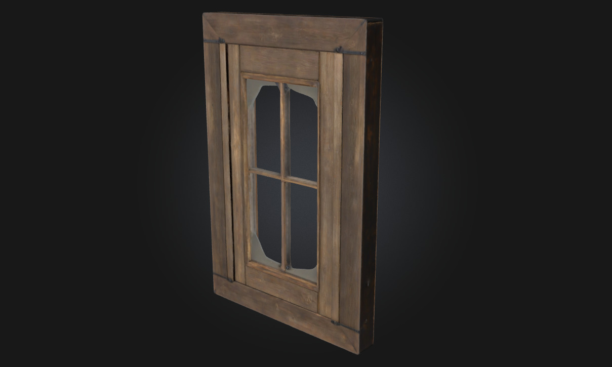 Rustic Window Frame Weathered Wooden 3D model_2