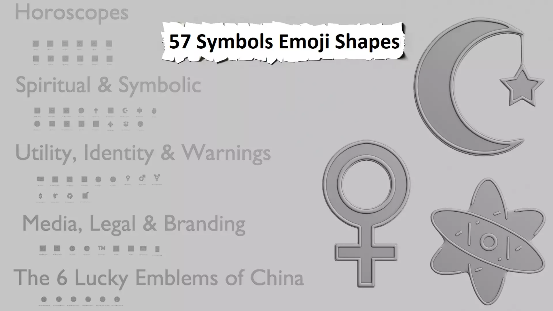 Symbols Emoji Pack 3D Printable 57 Unique Emojis 3D print model