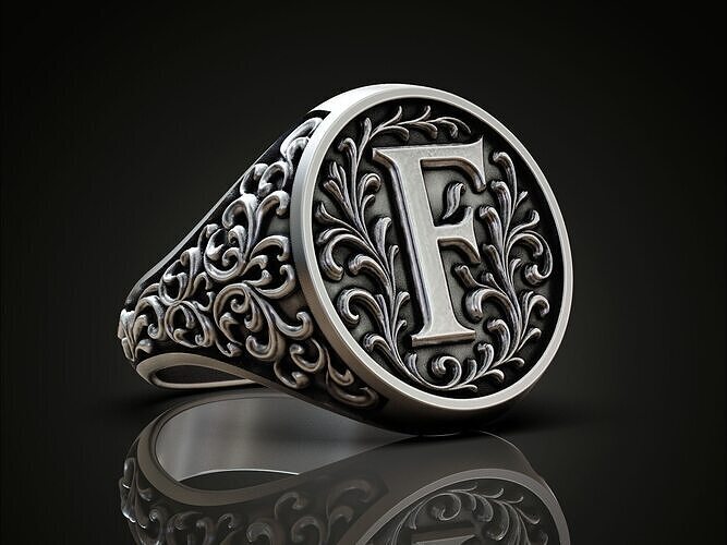 Monogram Signet Ring letter F Vintage Ornament 3D print model