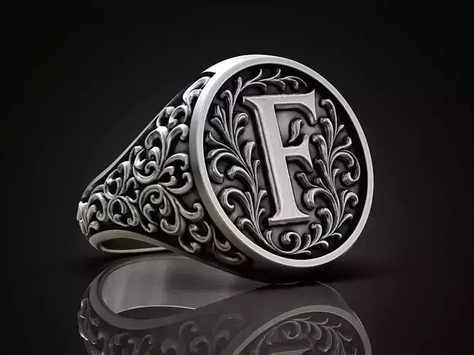 Monogram Signet Ring letter F Vintage Ornament