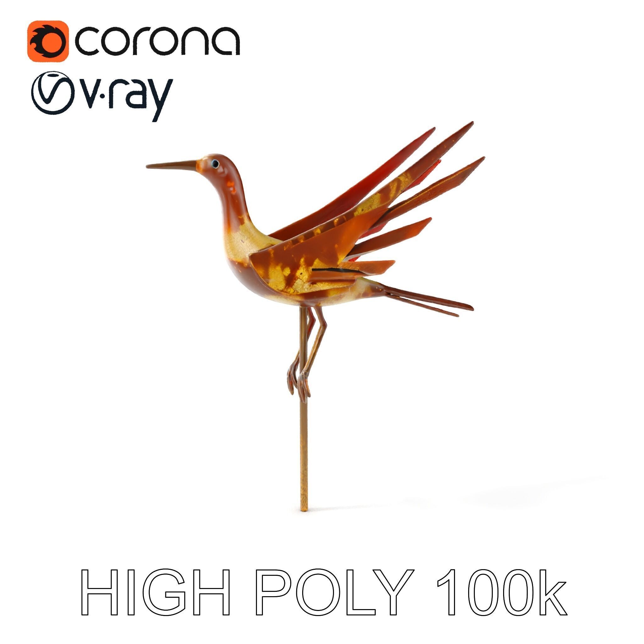 Rustic Metal Bird Sculpture Model Pack Low-poly 3D model_11