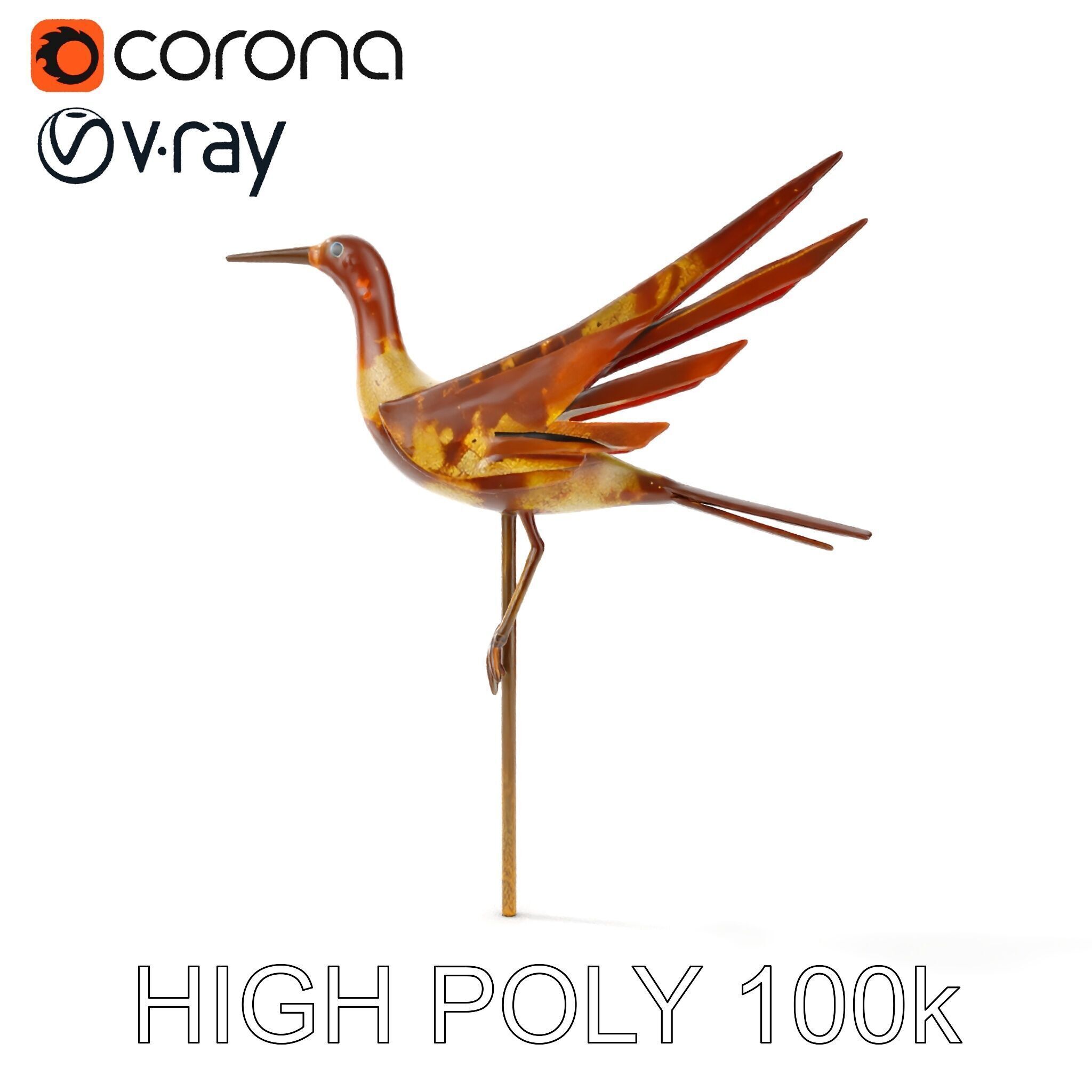 Rustic Metal Bird Sculpture Model Pack Low-poly 3D model_18