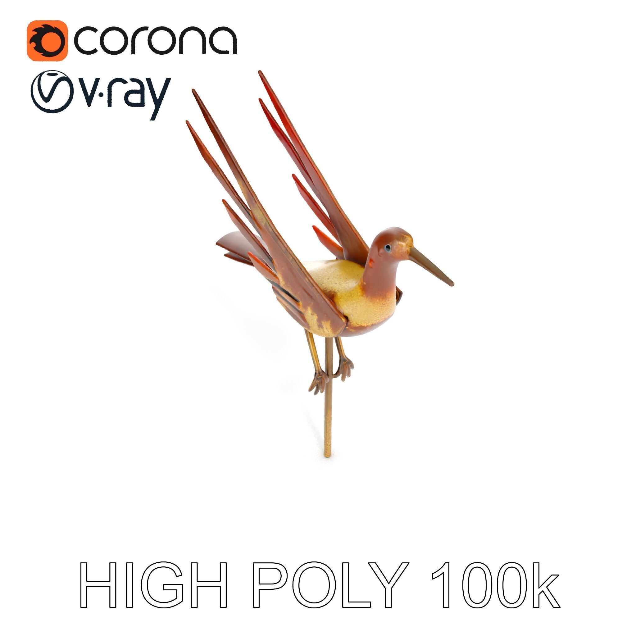 Rustic Metal Bird Sculpture Model Pack Low-poly 3D model_10