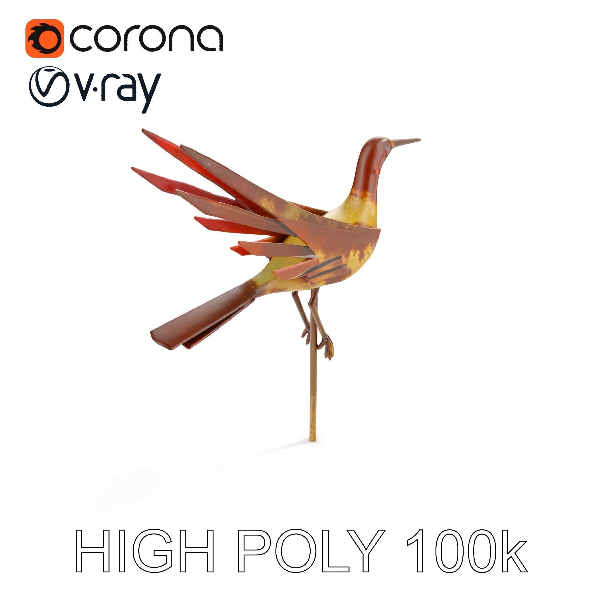 Rustic Metal Bird Sculpture Model Pack Low-poly 3D model_14