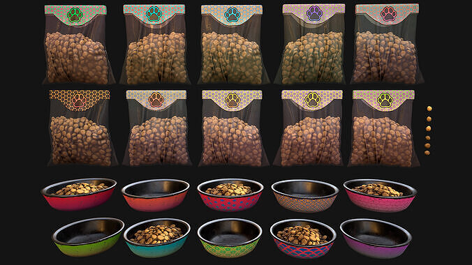 Food in a Bowl Cat Dog Pet Zoo Set Low-poly 3D model