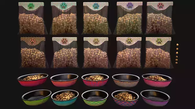 Food in a Bowl Cat Dog Pet Zoo Set Low-poly 3D model