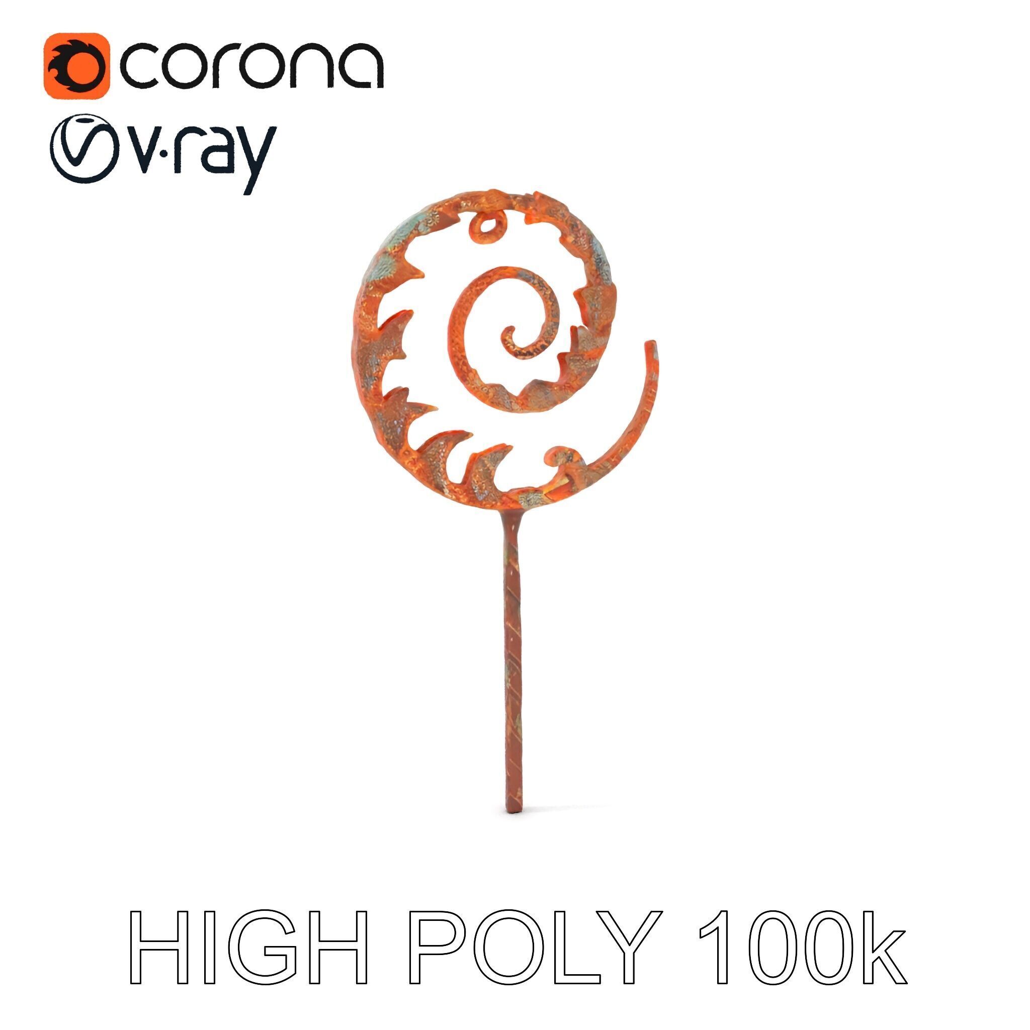 Ornate Spiral Iron Fence Topper Model Pack Low-poly 3D model_14