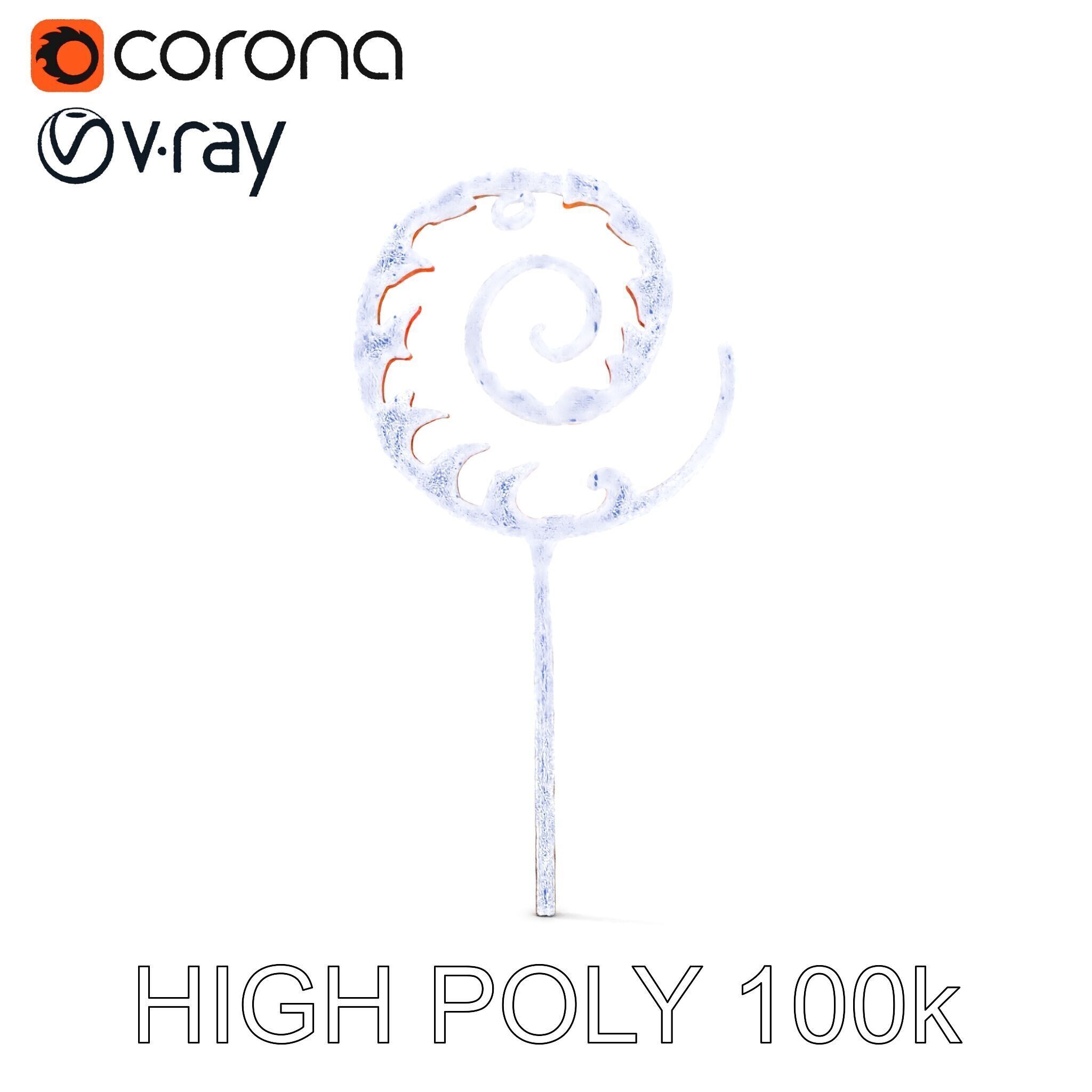 Ornate Spiral Iron Fence Topper Model Pack Low-poly 3D model_13