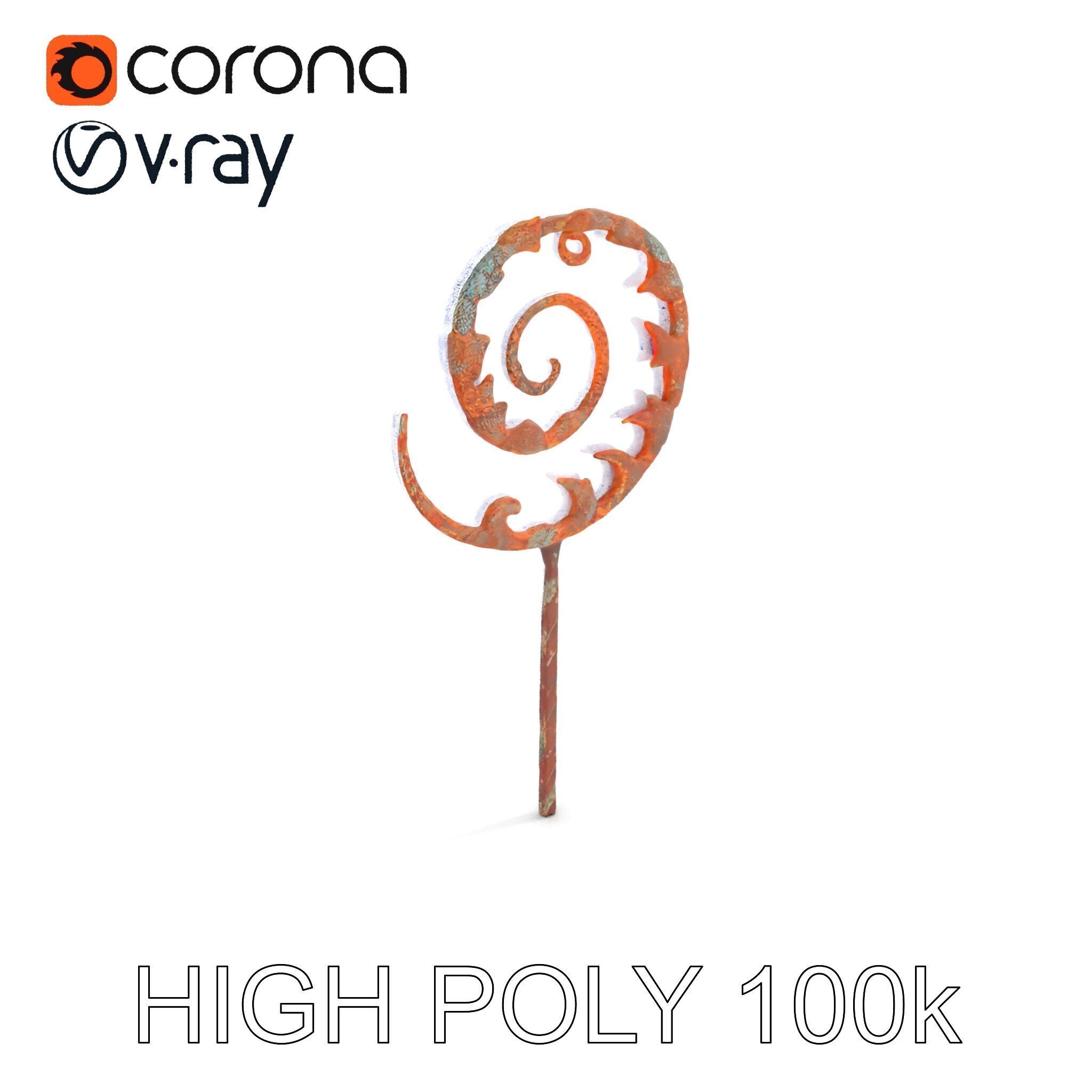 Ornate Spiral Iron Fence Topper Model Pack Low-poly 3D model_6