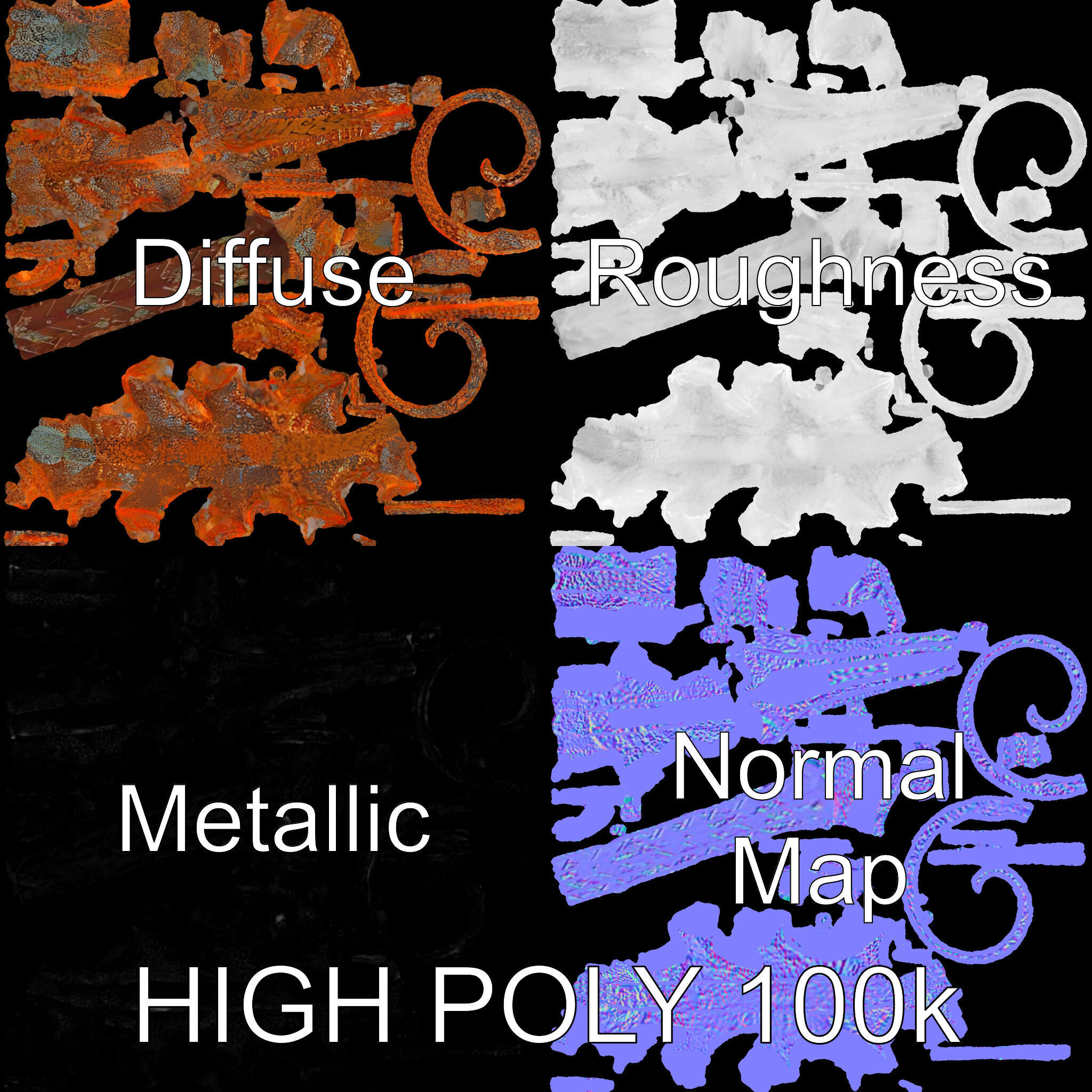 Ornate Spiral Iron Fence Topper Model Pack Low-poly 3D model_3