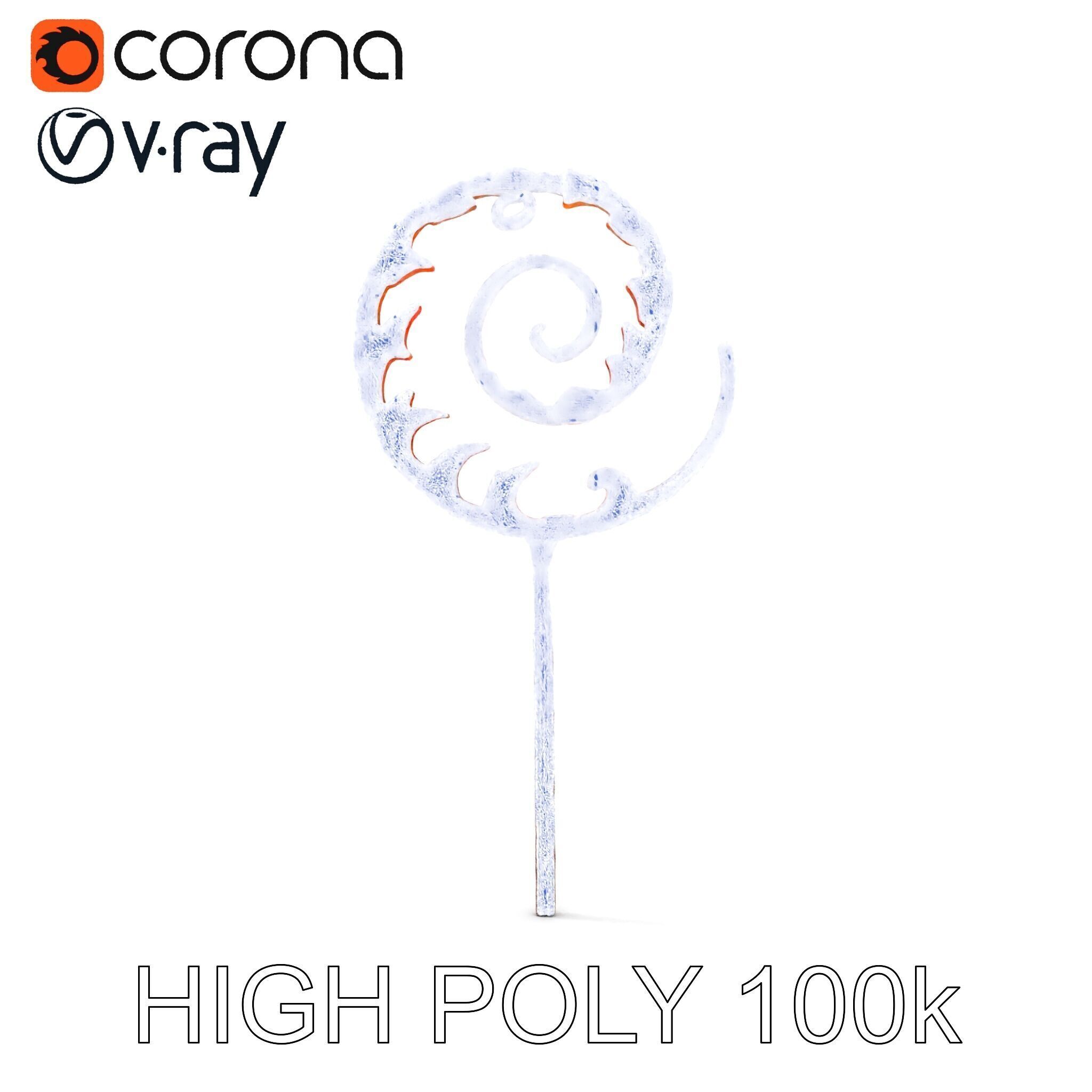 Ornate Spiral Iron Fence Topper Model Pack Low-poly 3D model_32