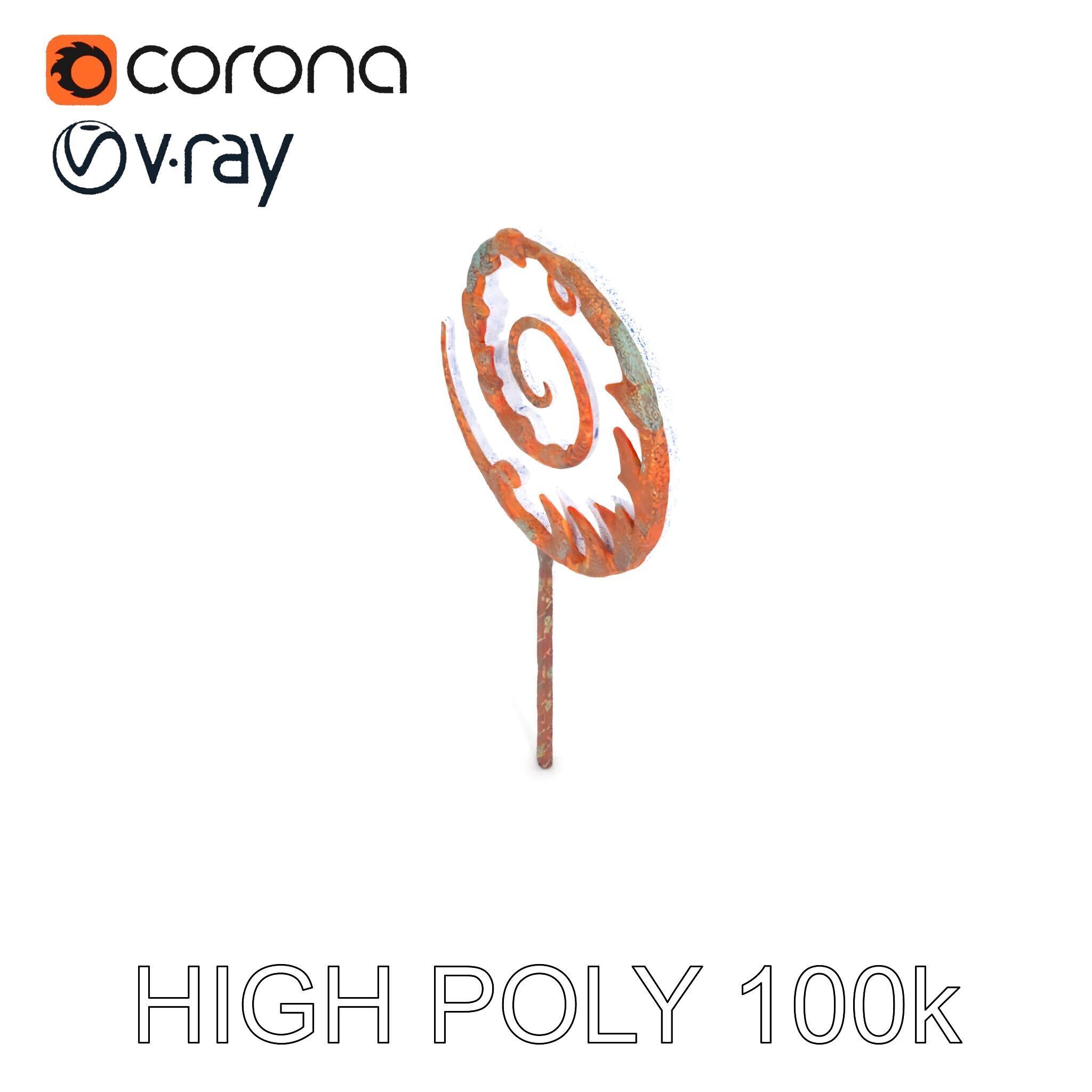 Ornate Spiral Iron Fence Topper Model Pack Low-poly 3D model_35