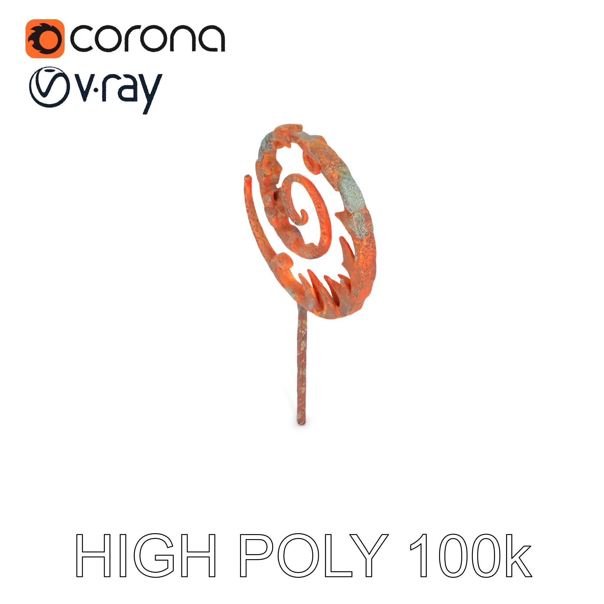 Ornate Spiral Iron Fence Topper Model Pack Low-poly 3D model_9