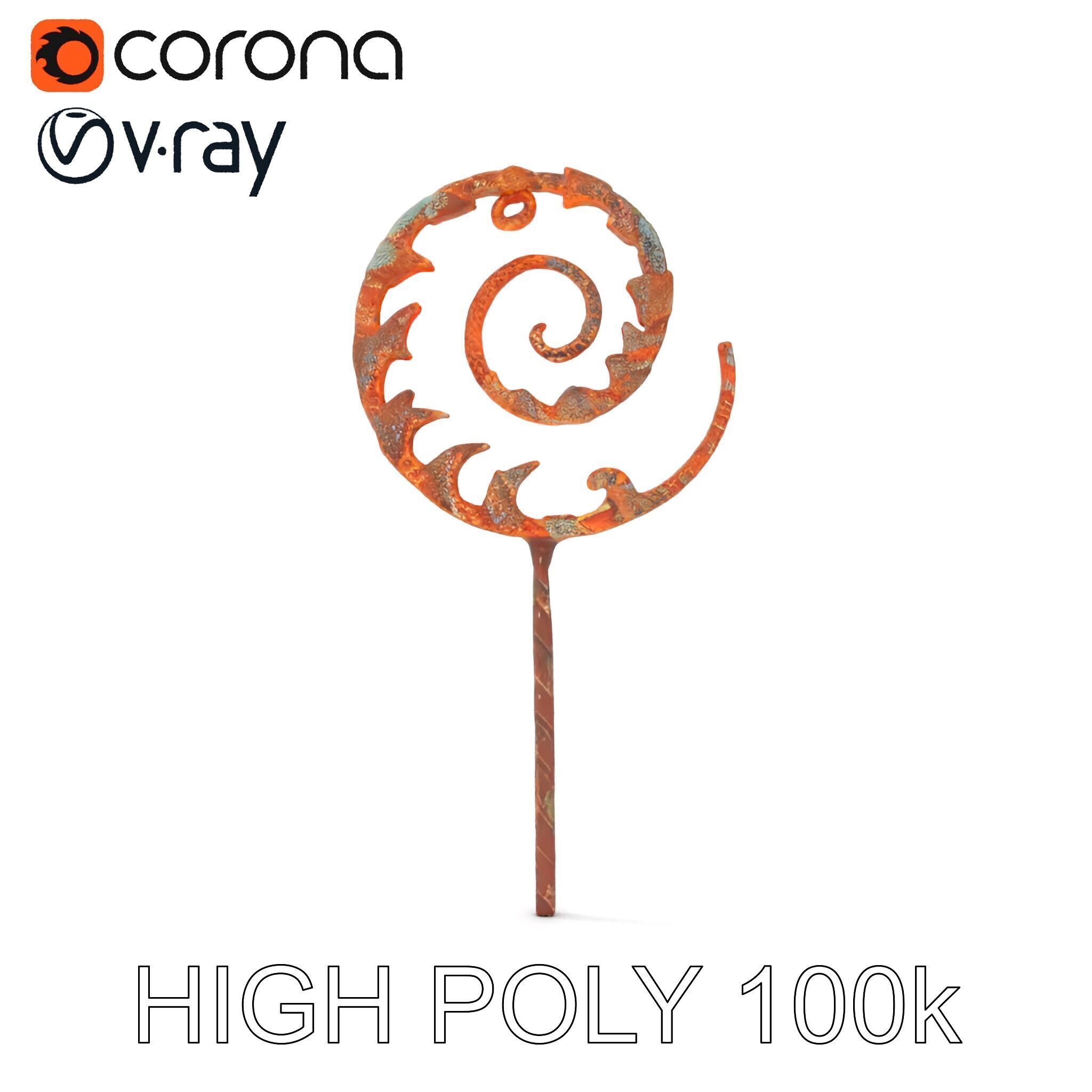 Ornate Spiral Iron Fence Topper Model Pack Low-poly 3D model_17