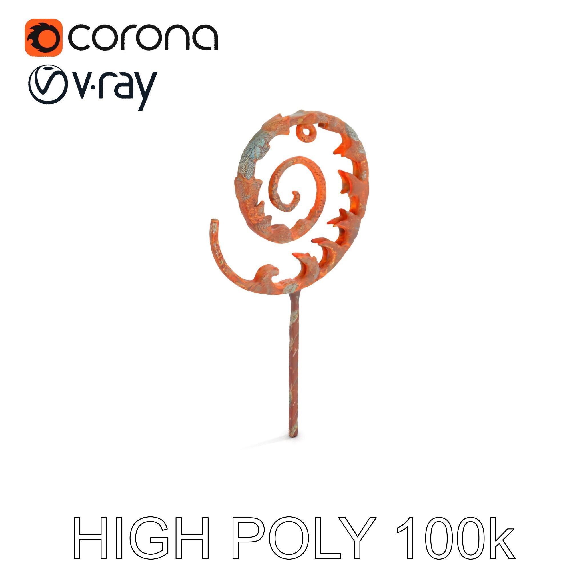 Ornate Spiral Iron Fence Topper Model Pack Low-poly 3D model_24