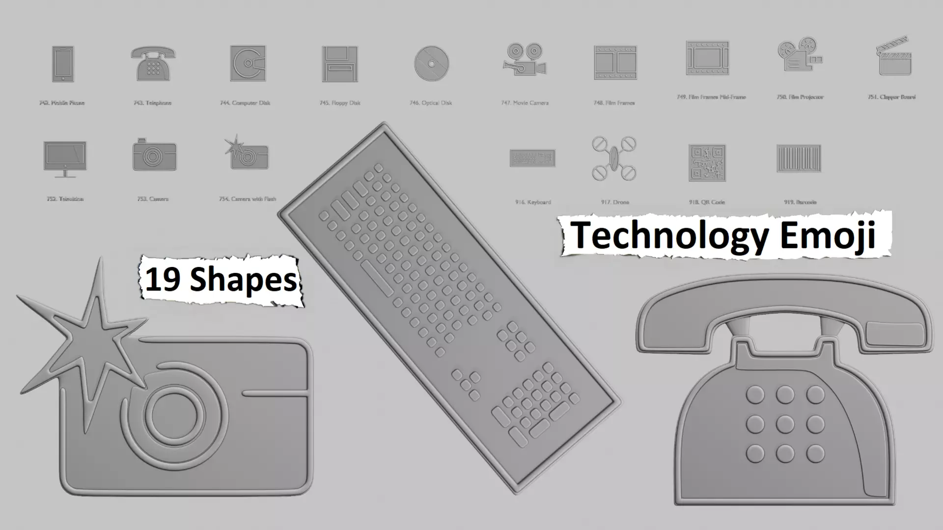 Technology Emoji Pack 3D Printable 19 Unique Emojis 3D print model