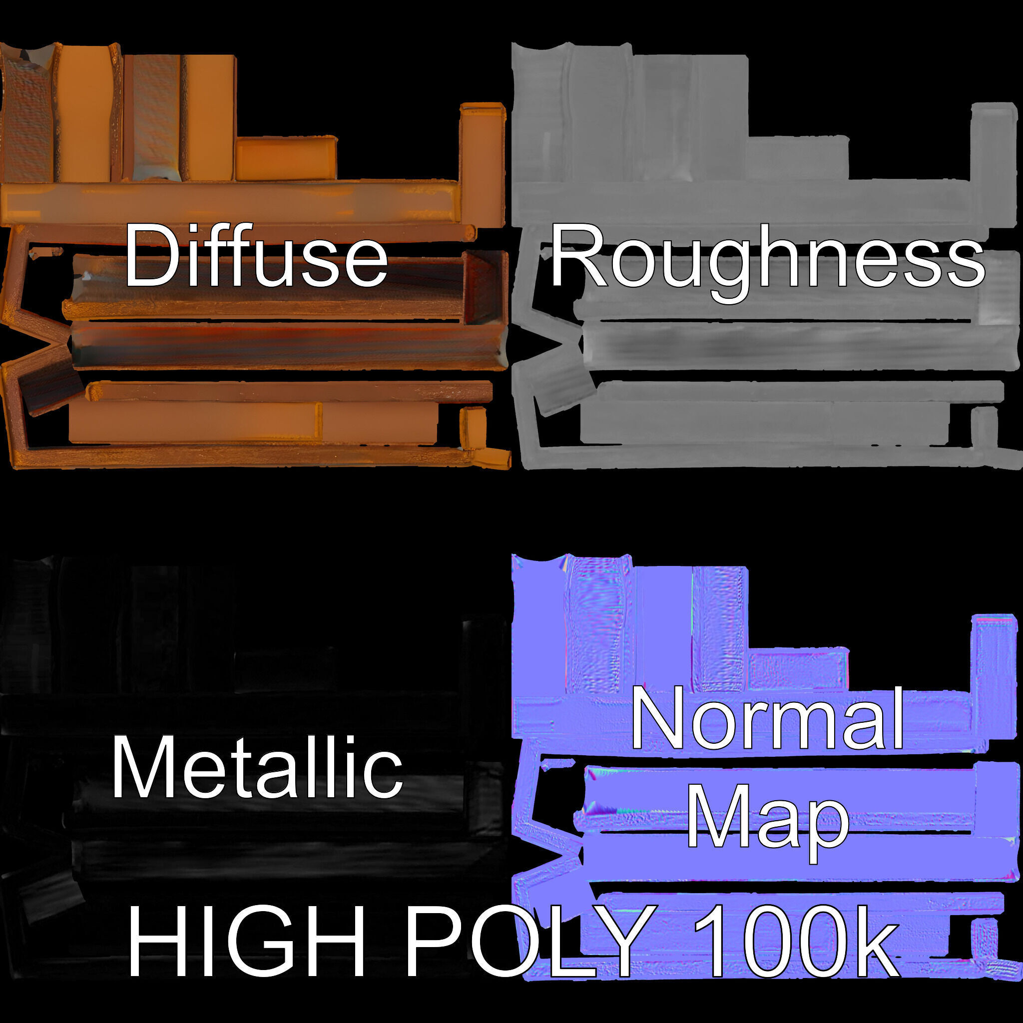 Rustic Industrial Metal Aframe Table Leg Model Pack Low-poly 3D model_2