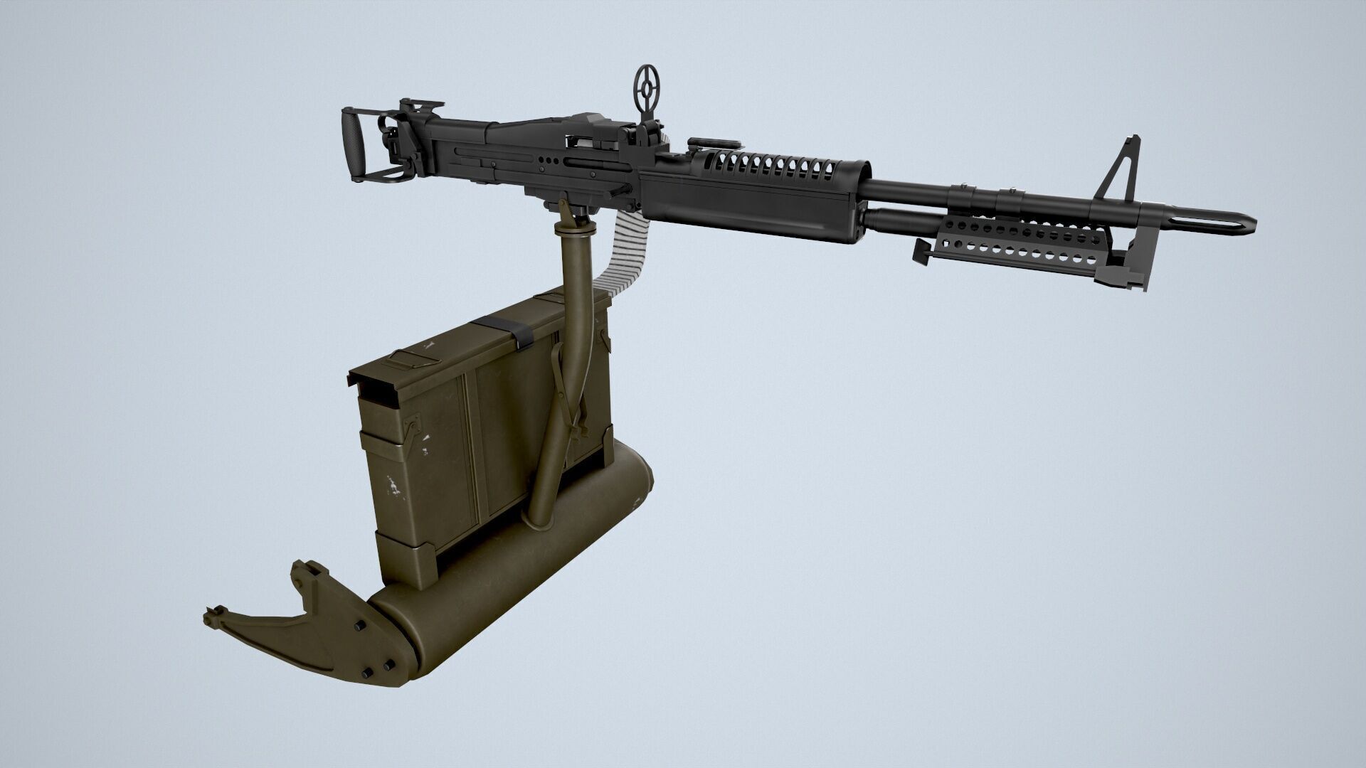 Machine Gun M-60D With Helicopter Mount Low-poly 3D model_1