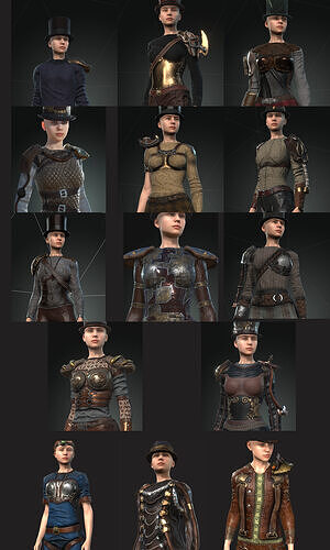 Pack 14 Steampunk rigged character woman Low-poly 3D model