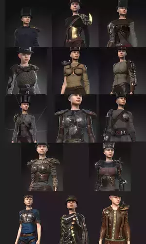 Pack 14 Steampunk rigged character woman Low-poly 3D model