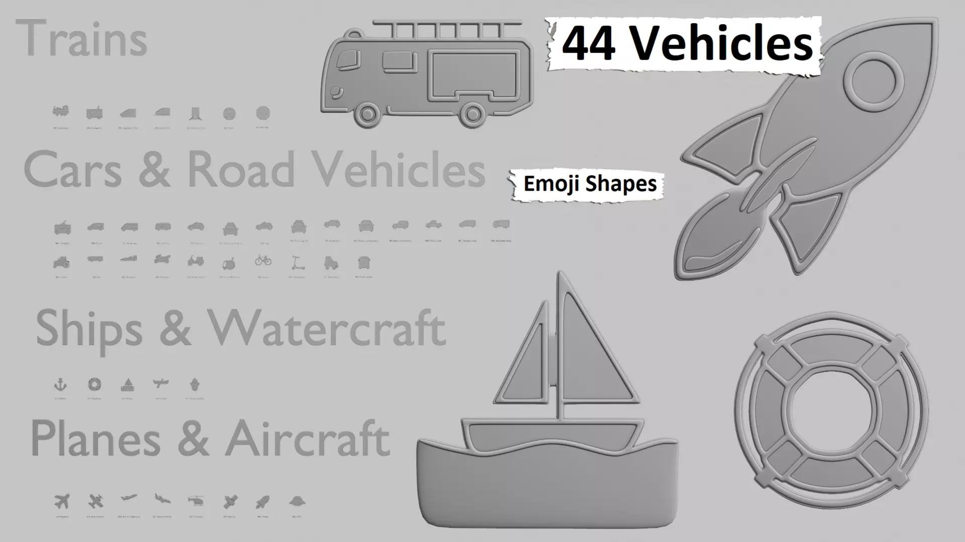 Vehicles Emoji Pack 3D Printable 44 Unique Emojis 3D print model