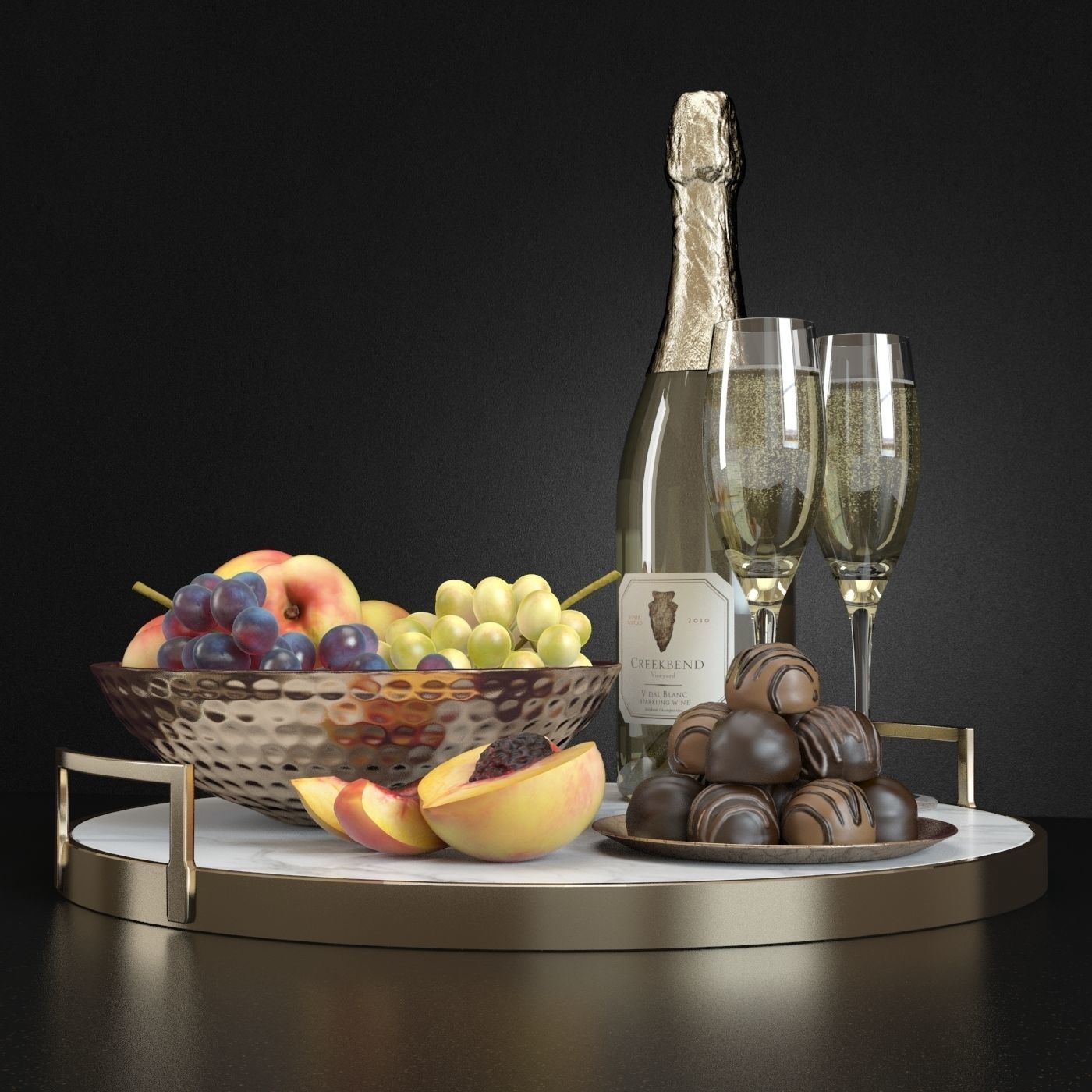 Champagne and Fruit Set 3D model_1