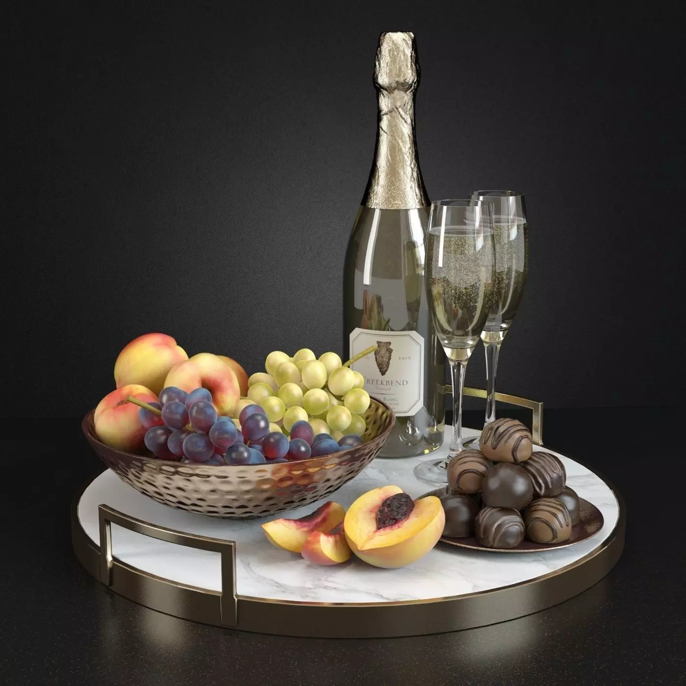 Champagne and Fruit Set 3D model_0