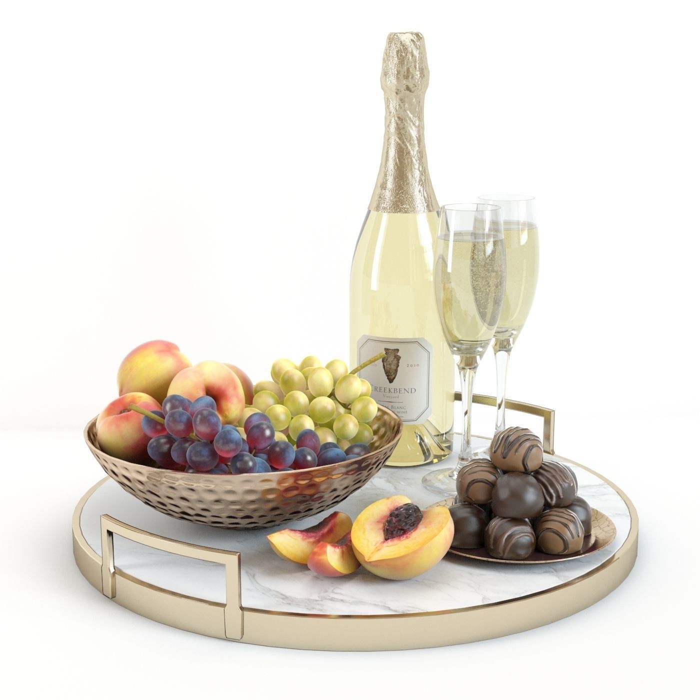 Champagne and Fruit Set 3D model_3
