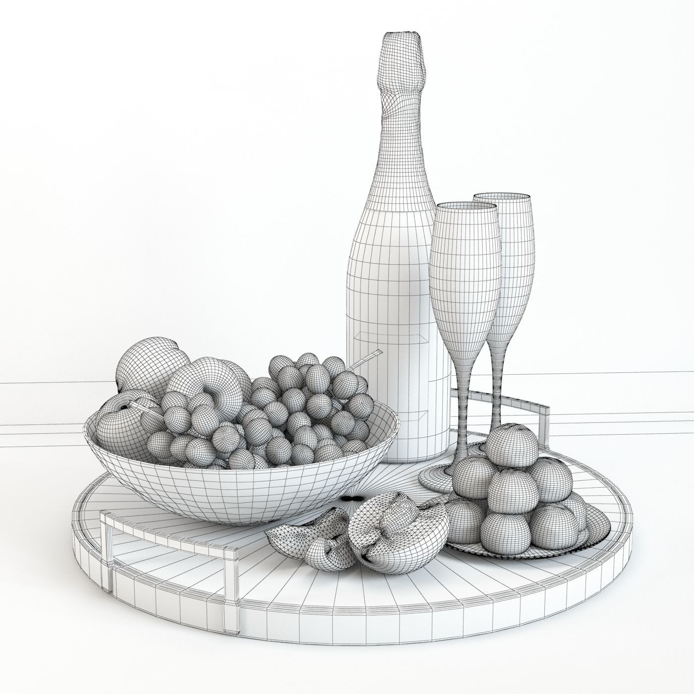 Champagne and Fruit Set 3D model_4