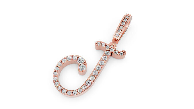 Elegant J Diamond Pendant  3D CAD Jewelry Design 3D print model