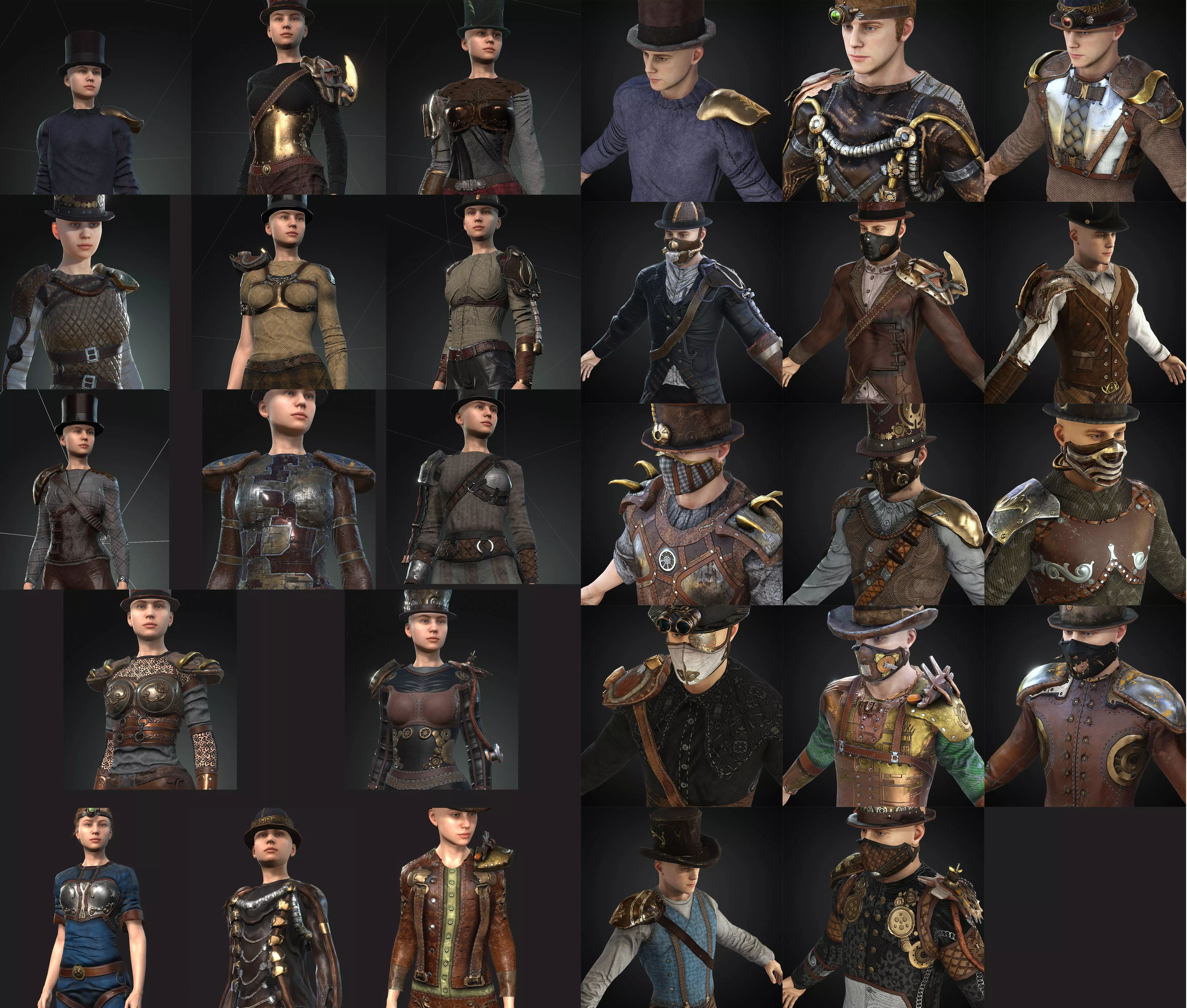 Mega Pack 28 Steampunk rigged character woman man Low-poly 3D model_0