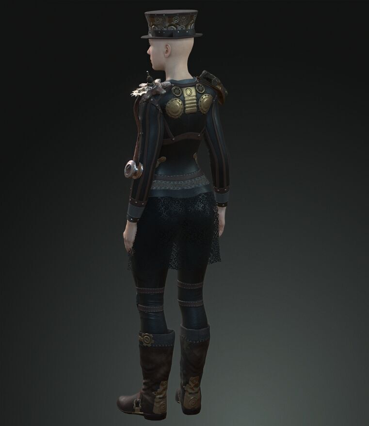 Mega Pack 28 Steampunk rigged character woman man Low-poly 3D model_86