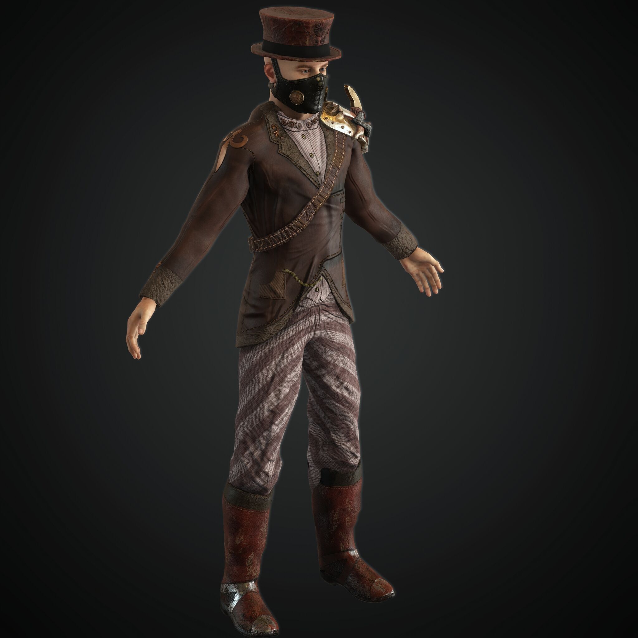 Mega Pack 28 Steampunk rigged character woman man Low-poly 3D model_16