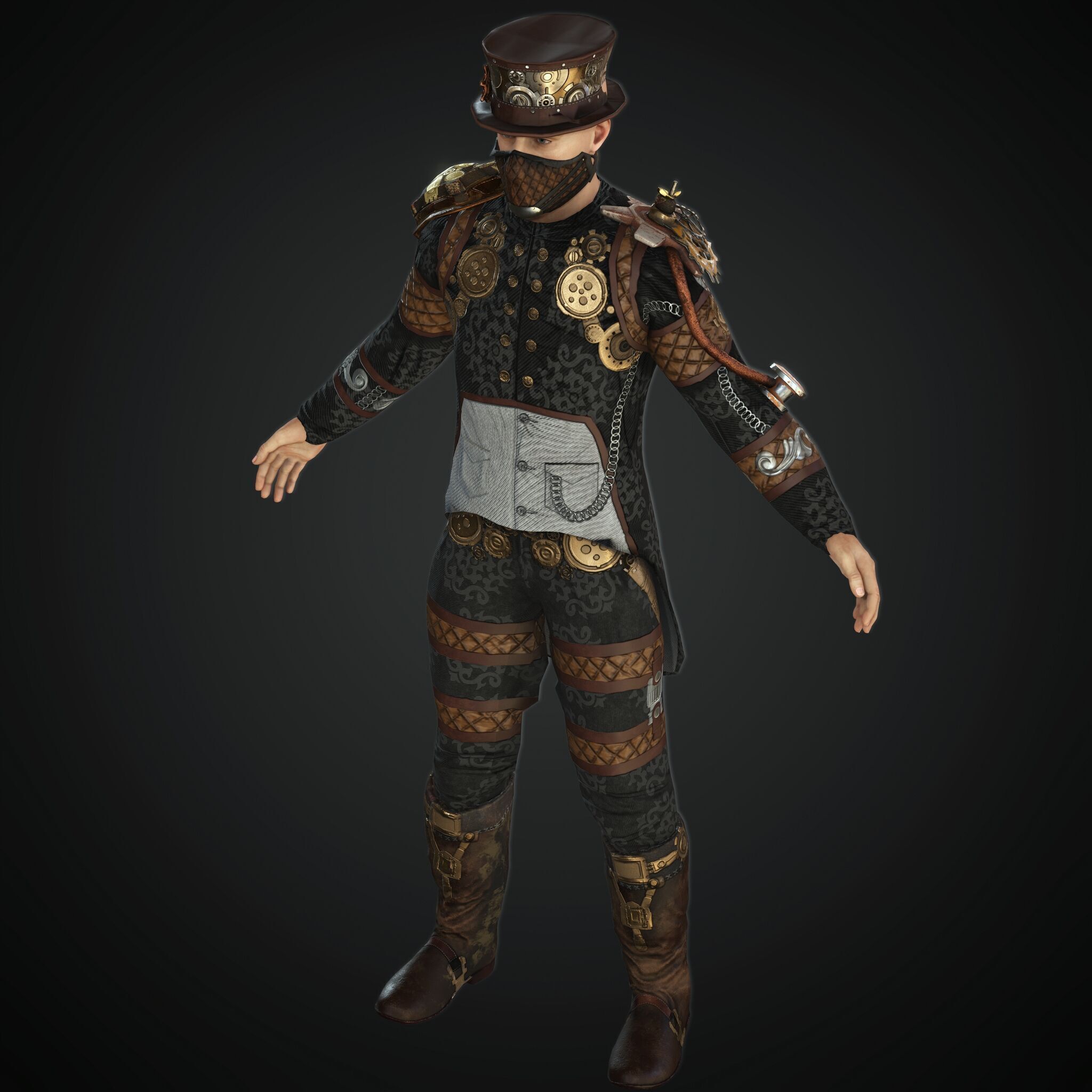 Mega Pack 28 Steampunk rigged character woman man Low-poly 3D model_46