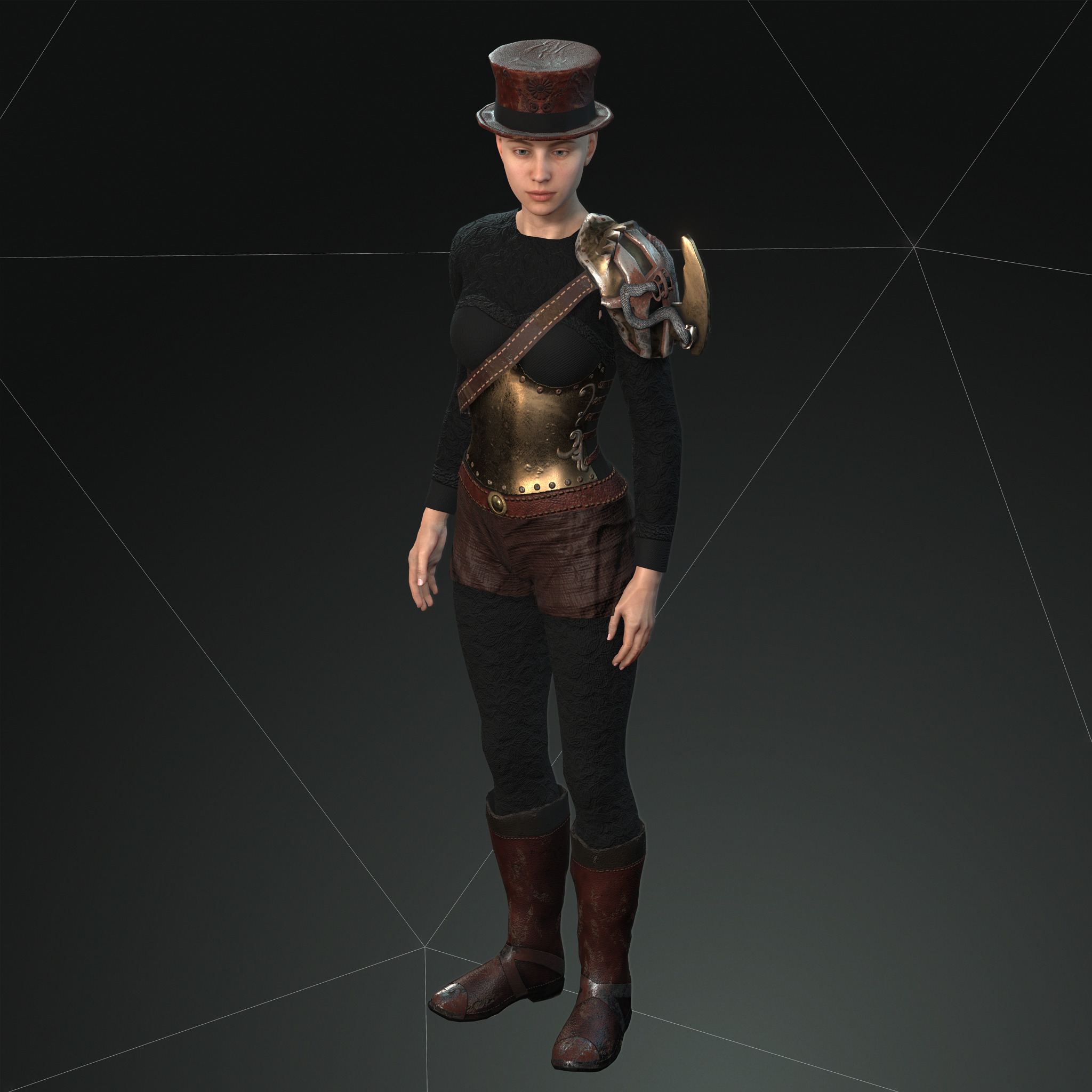 Mega Pack 28 Steampunk rigged character woman man Low-poly 3D model_113