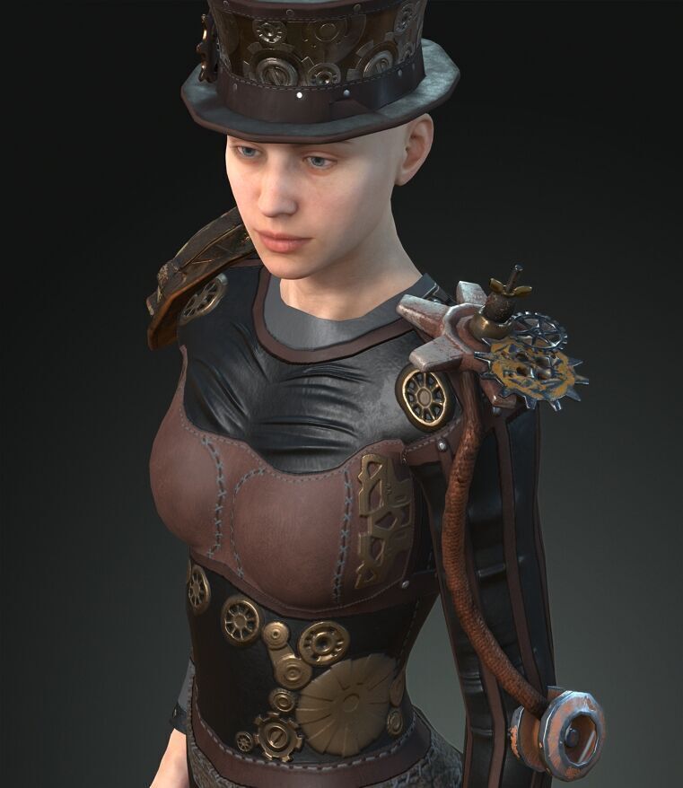 Mega Pack 28 Steampunk rigged character woman man Low-poly 3D model_89