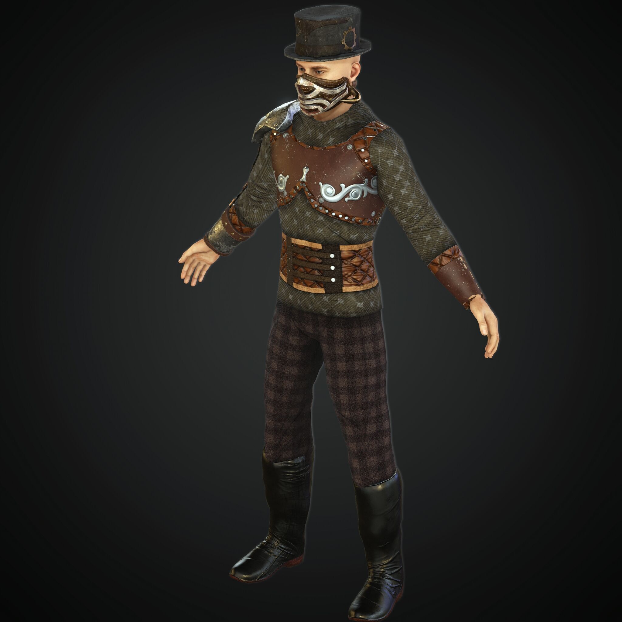 Mega Pack 28 Steampunk rigged character woman man Low-poly 3D model_32