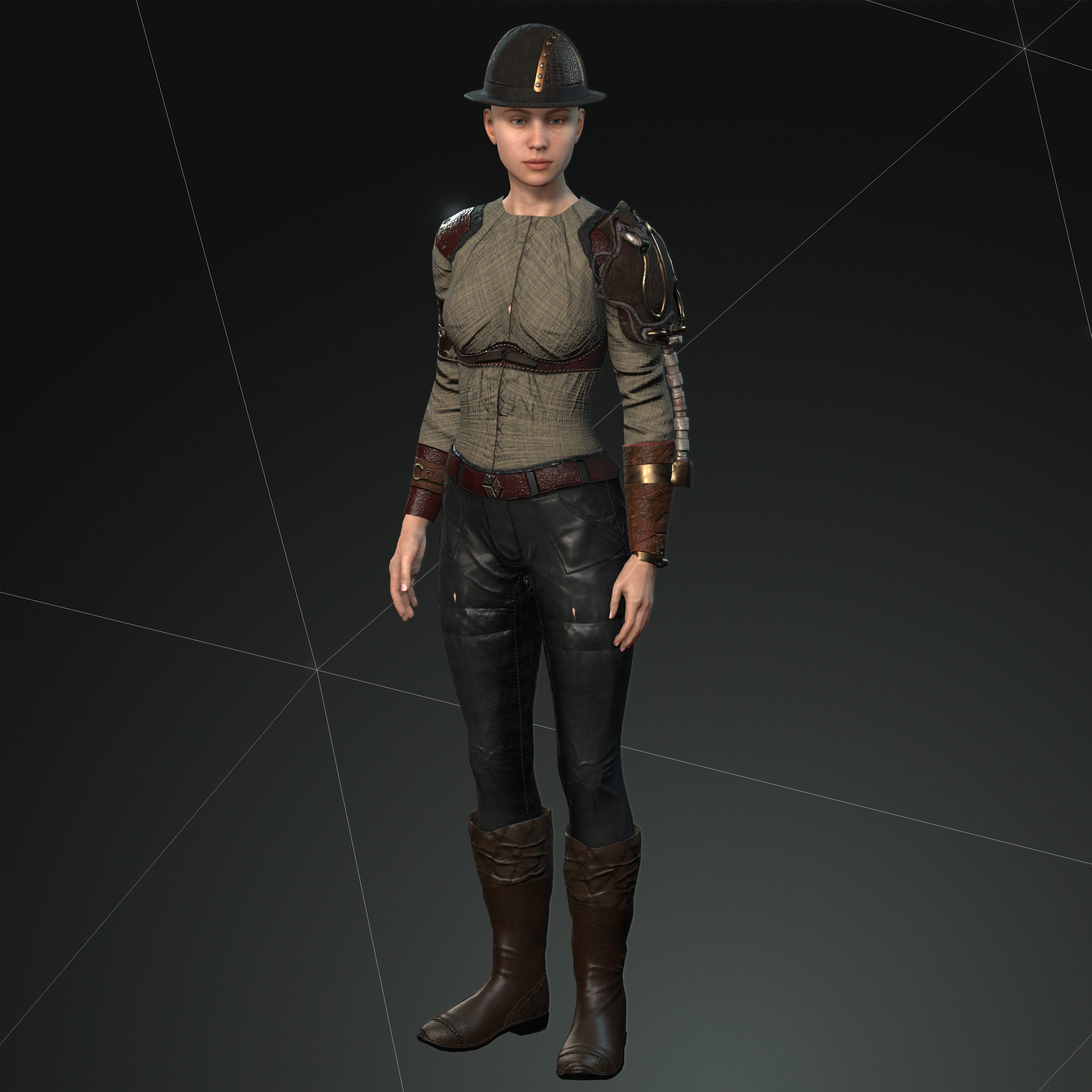 Mega Pack 28 Steampunk rigged character woman man Low-poly 3D model_116