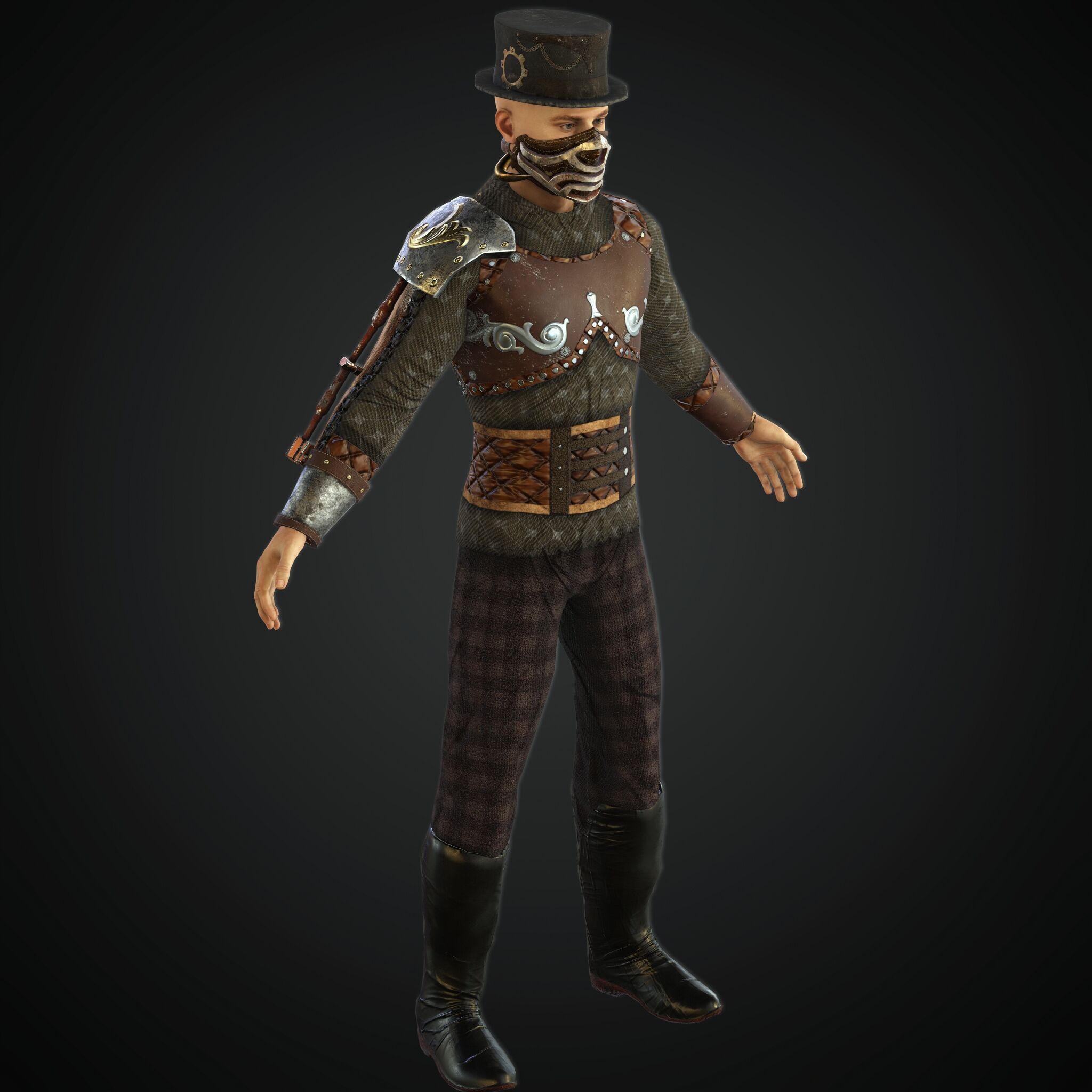 Mega Pack 28 Steampunk rigged character woman man Low-poly 3D model_31