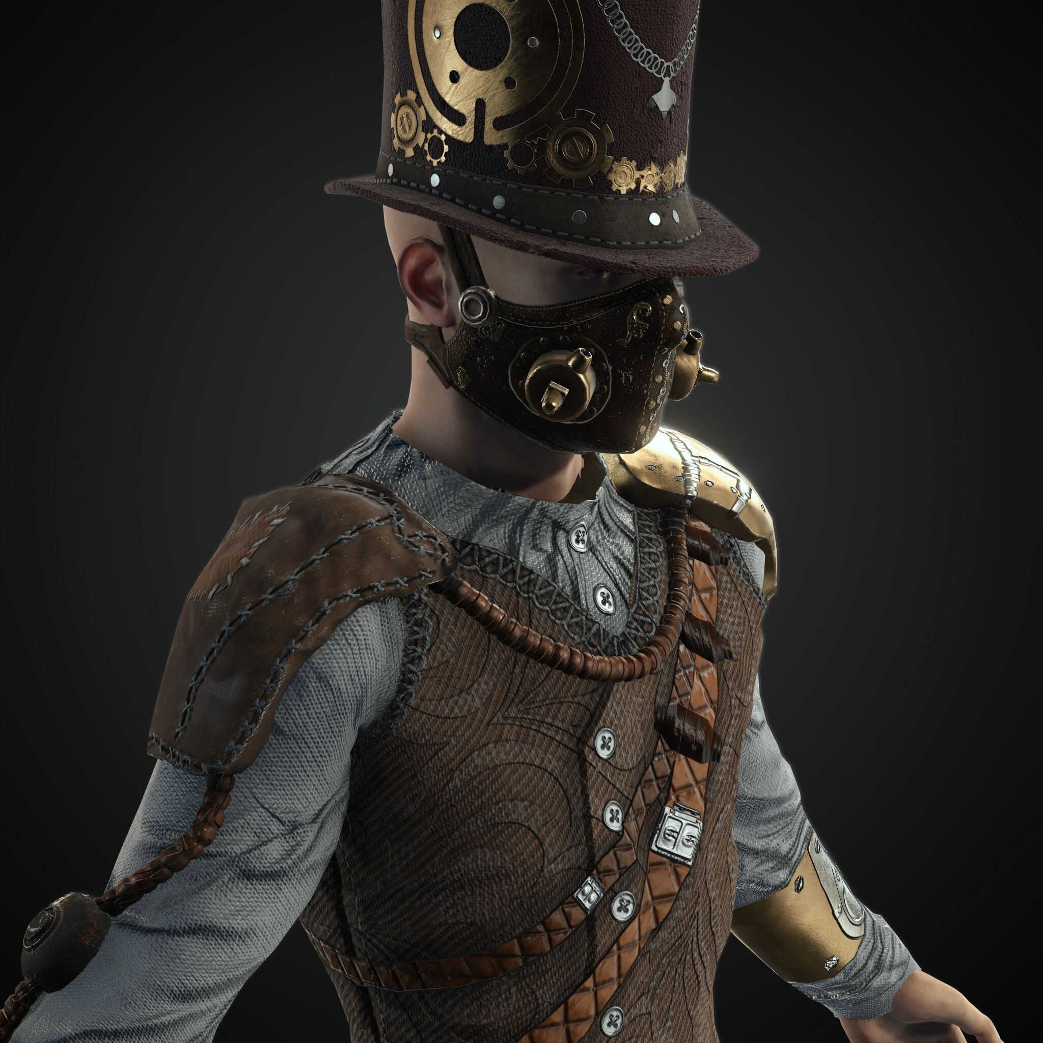 Mega Pack 28 Steampunk rigged character woman man Low-poly 3D model_39