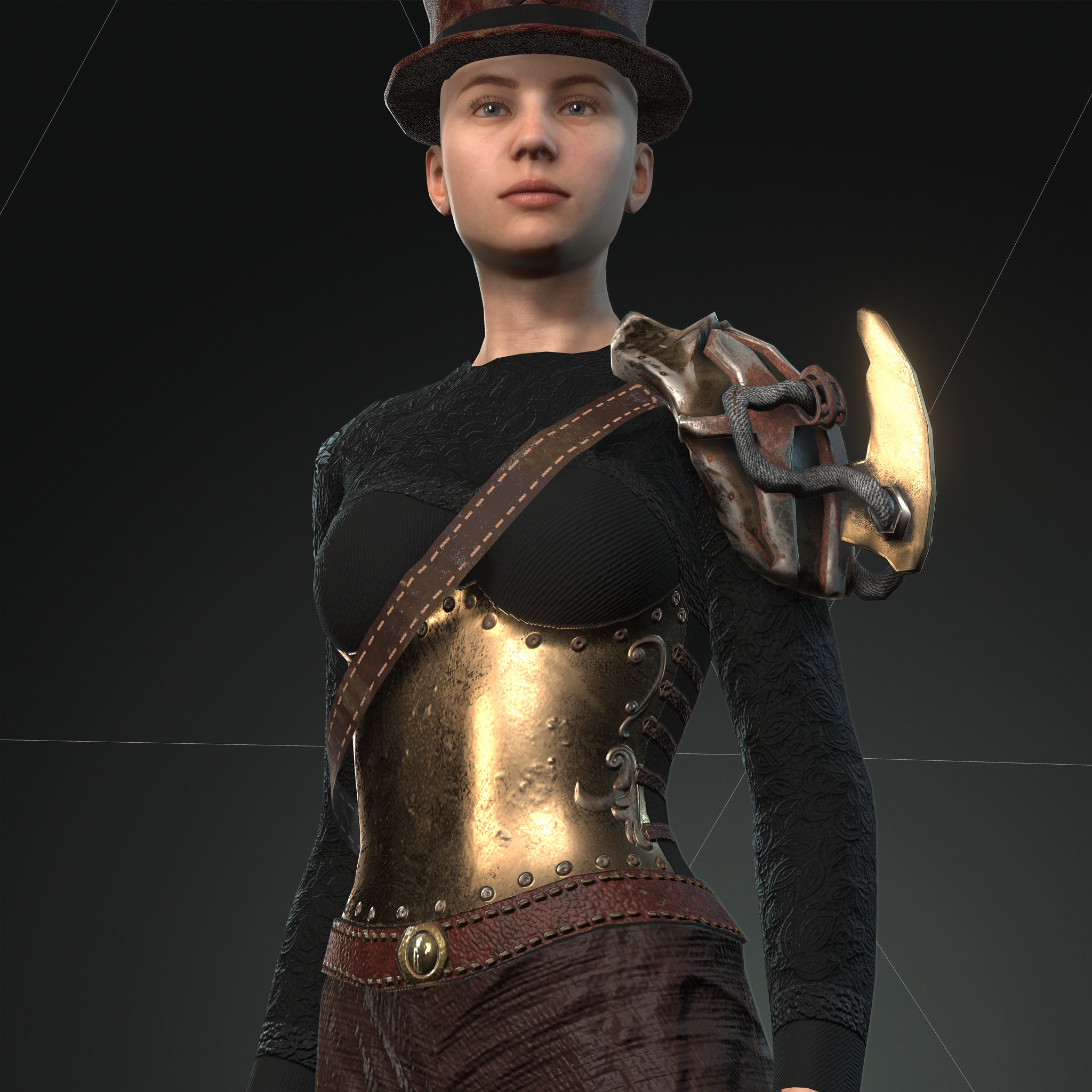 Mega Pack 28 Steampunk rigged character woman man Low-poly 3D model_117